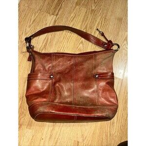 Fossil Canvas Earthtone Reddish Used Leather Handbag Purse! Real